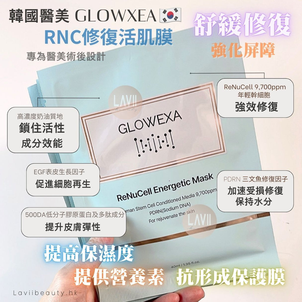 韓國醫美品牌✨Glowexa ReNuCell Energetic Mask RNC修復活肌膜（一盒7片）【全網香港現貨】高濃度乳液質地～適合：乾肌